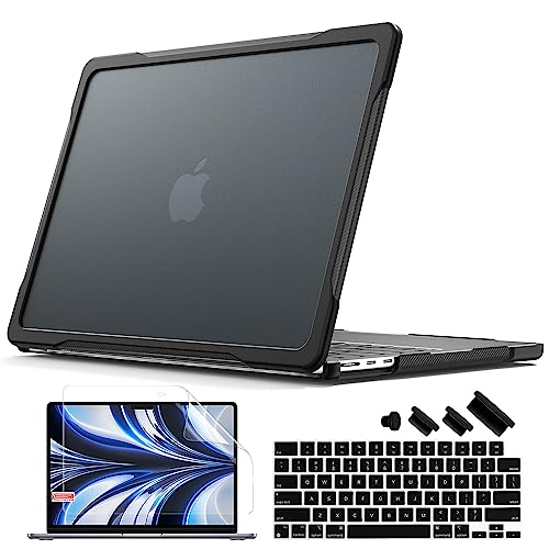 Batianda Ultimate Slim Case for MacBook Air 13.6 inch 2022-2026, Black | Fits M2/M3/M4/M5 Model, Lightweight Slim Design, Carbon Fiber Side Texture, Matte Translucent Rugged Hybrid Protective Shell - color: S-Black