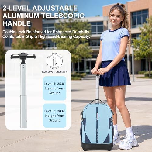 NEW TILAMI 18 Inch Expandable Rolling Backpack Stair-Climbing for School | 6-Wheel Stair-Climbing Girls Boys Carry-on Suitcase 15.6 Laptop Sleeve Water-Resistant Adjustable Handle Wheel Travel Camping - color: Sky Blue