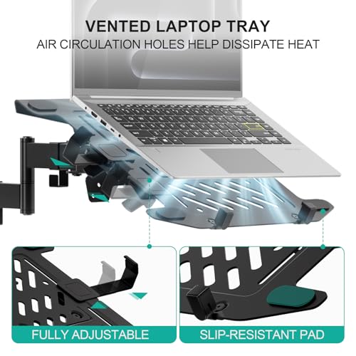 WALI Laptop Pole Mount, Adjustable Laptop Arm Holder Fits 10"-15.6" Laptops, 2-in-1 Full Motion Monitor Mount with Removable Tray, VESA 75x75 or 100x100 mm, Holds up to 15.4lbs(011ARMLPN), Black - size: Up to 15.4