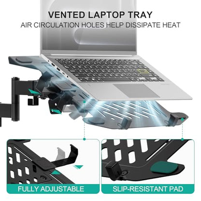 WALI Laptop Pole Mount, Adjustable Laptop Arm Holder Fits 10"-15.6" Laptops, 2-in-1 Full Motion Monitor Mount with Removable Tray, VESA 75x75 or 100x100 mm, Holds up to 15.4lbs(011ARMLPN), Black - size: Up to 15.4