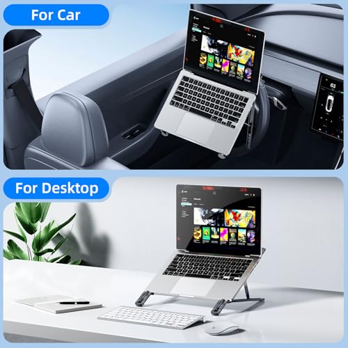 Adjustable Steering Wheel Laptop Mount, Foldable Car Laptop Desk-Gray | Metal Car Laptop Holder Sturdy, 5-Gear Adjustable Angle, Foldable Compact Space-Saving, In-Vehicle Reading Working - size: Laptop Stand-Gray