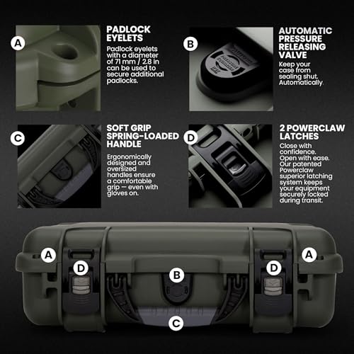 NANUK 910 Hard Case with Customizable Cubed Foam, IP67 Waterproof, Dustproof and Impact Resistant, 14.3” x 11.1” x 4.7”, Rugged Construction for Ultimate Protection, Made in Canada - Olive - color: Olive, style: Cubed Foam