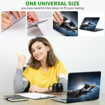 Laptop Skin Sticker Decal, Universal Protective Cover Fit 12 13 14 15.6 Inch Notebook, Reusable Water-Resistant Vinyl Decal w/ 2 Wrist Pads for Business Travel Office, Gray Cat Galaxy - color: Gray Cat Galaxy