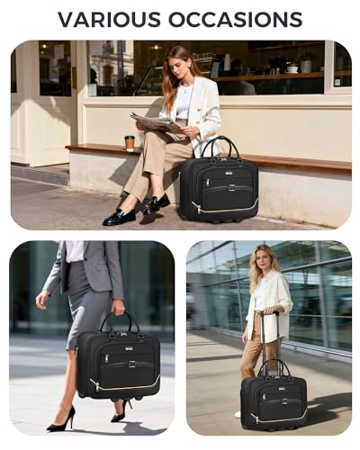 Ytonet Rolling Laptop Bag 18×14×8, Rolling Briefcase for Women with Accordion File Pockets, Anti Theft Underseat Carry On Luggage with wheels Fit 17.3 In Laptop for Travel Work Teacher Business, Black