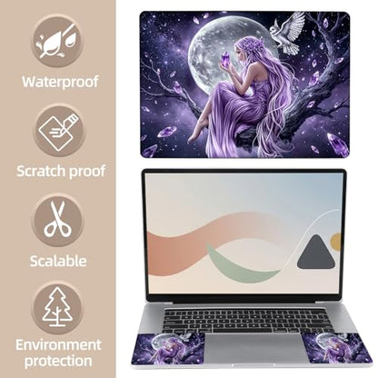Universal Laptop Skin Sticker for 12/13/14/15.6 Inch Laptops, Reusable Vinyl Laptop Decal Cover, Waterproof Scratch Resistant Notebook Skin with 2 Wrist Pads,Moonlight Fairy - color: Moonlight Fairy