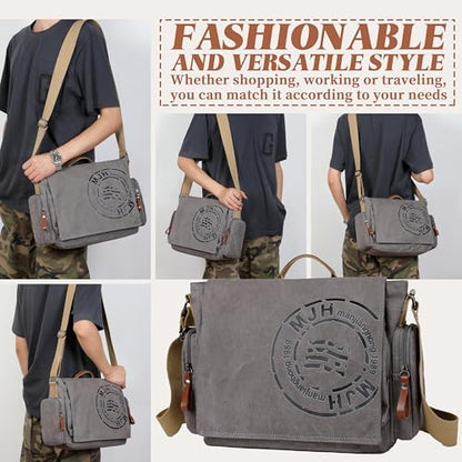 FSD.WG Satchel Messenger Bag for Men Canvas,Travel Shoulder bag 13.5" Laptop Bags - color: Grey