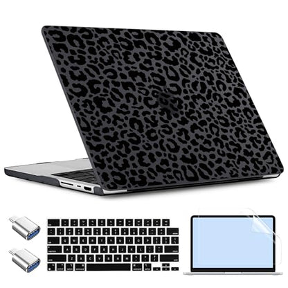 TWOLSKOO Compatible with MacBook Pro 14 inch Case M5 2026 2025-2021 Release M4 M3 M2 M1 Pro/Max Chip, Plastic Hard Shell & Keyboard Cover & USB C to USB Adapter & Screen Film, Black Leopard - color: Black Leopard