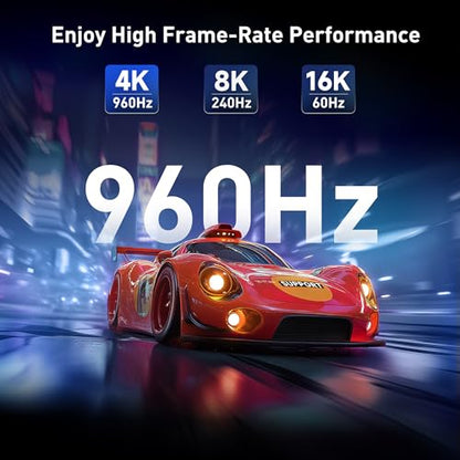 Cable Matters 80Gbps Unidirectional USB C to DisplayPort 2.1 Adapter | 16K@60Hz / 8K@240Hz / 4K@960Hz, HDR, USB C to DP 2.1, Thunderbolt 5/4 and USB4 Compatible, for VR Headset/MacBook/XPS