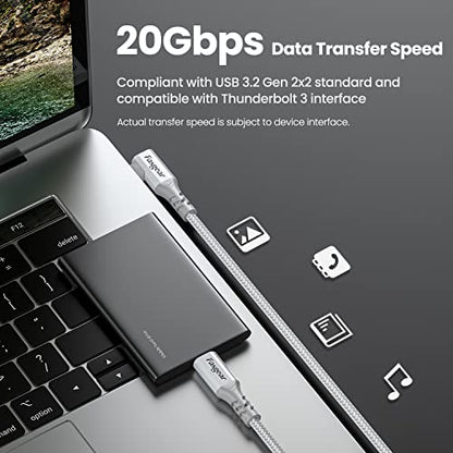 Fasgear USB C 3.2 Gen 2x2 Cable, 6ft, Grey | Right Angle, 20Gbps, 4K Video, 100W Charging, Compatible with Mac-book Pro, i-Pad Pro, Laptops, Monitors, Switch - color: Grey, size: 6 ft