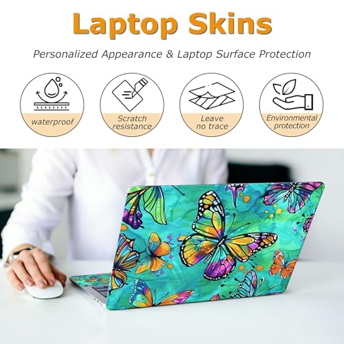 Universal Laptop Skin Sticker with 2 Wrist Pad Decals, 3-Piece Removable Vinyl Laptop Cover, Colorful Art Butterfly Waterproof Anti-Scratch, Easy-Trim Fit for 13.3" 14" 15.6" Laptops - color: Colorful Art Butterfly