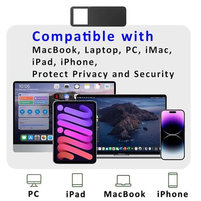 3 Pcs Camera Cover Slide, Compatible with MacBook, Laptop, PC, iMac, iPhone, Protect Privacy and Security 0.03 inch, Ultra-Thin Rectangle Webcam Cover with Case/Cleaning Cloth, 1.01X0.37 in - color: Black-M-3-Pack, size: Medium
