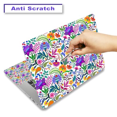 Laptop Decal Sticker Skin Cover, 11.6”12" 13" 13.3" 14" 15" 15.4" 15.6 inch Laptop Netbook Vinyl Skin Sticker Cover Art Notebook Protector (2 Wrist Pad Skins), Removable Reusable, Colorful Flowers - color: Colorful Flowers