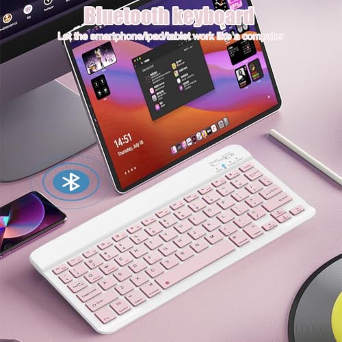 NOOX Bluetooth Keyboard for iPad A16 11th 10th Generation, iPad Pro 13/12/11/10/9/8/7 inch, iPad Air 13/11th Gen, iPad mini Tablets, etc. - Slim Wireless Portable Travel Office Computer Accessories - color: Pink