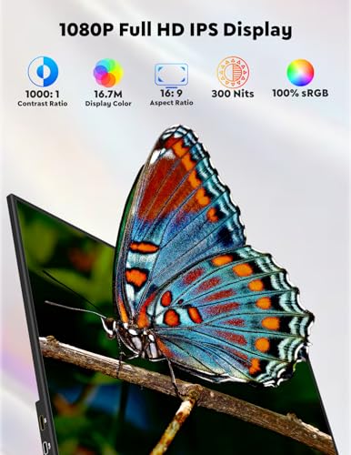 15.6” Portable Monitor with Adjustable Stand, 1080P FHD IPS Screen Extender, Laptop Stand & Smart Cover Included, Ultra Slim Travel Monitor with Eye Protection, Plug and Play for Laptop/PC/Mac - color: dark black