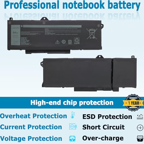 GRT01 Laptop Battery Compatible with Dell Latitude 14 5421 5431 15 5521 5531 Precision 3470 3561 3571 Alienware m17 R5 AMD Series 0R05P0 00P3TJ 0VXD57 0P3TJ R05P0 05RGW 4-Cell 15.2V 64Wh - style: GRT01