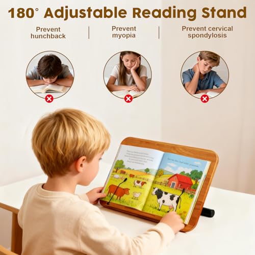 2 in 1 Dual-use Music Stand & Desktop Book Stand, Adjustable Height 16.5"-51", 100% Solid Wood Laptop Floor Stand Book Holder with Elastic Page Clips for Cookbooks (Brown-Wheeled) - color: Brown-wheeled
