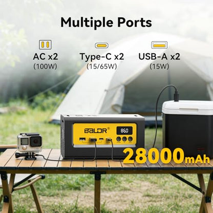 BALDR Portable Power Station 28000mAh, 90Wh LiFePO4 Battery Backup Camping Solar Generator Fast Charging with AC Outlet 150W Peak Power Bank for Home Backup Outdoor Emergency - size: 100W