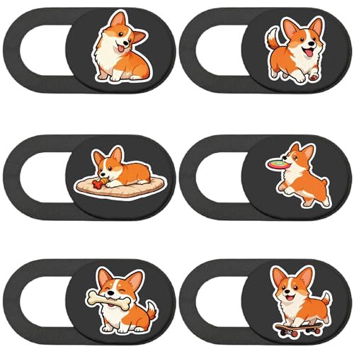 6Pcs 6 Styles Cute Camera Cover Slide Corgi Camera Cover Dogs Design Privacy Guard Webcam Protector for Laptop Desktop Computer Tablet Phone Notebook Mini PC Accessories Home Office Use - color: Corgi