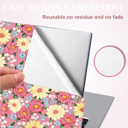 SUPERDANT 3Pcs Laptop Skin Sticker Pink and Yellow Floral 14.96x10.63in Trimmable Reusable PVC Decal Cover Fits 12 13 14 15 15.6 Inch Notebook Flowers Pattern Colorful - style: Pink and Yellow Floral