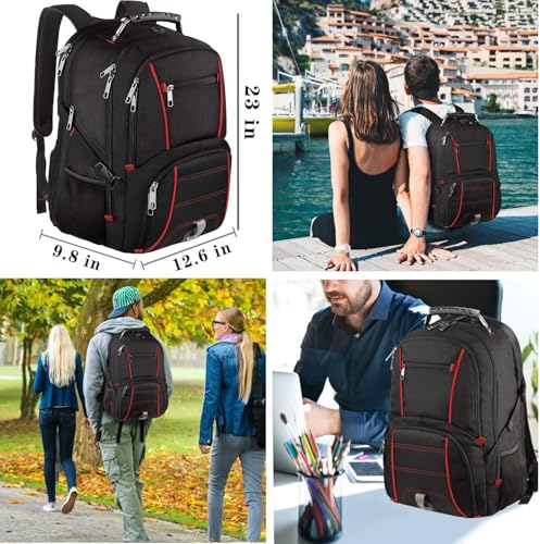 LTINVECK Travel Laptop Backpack,Extra Large Backpack for Men,Big 17 Inch Computer bag Tech Backpack - color: Red