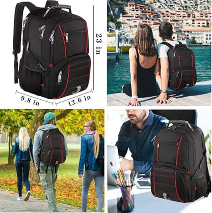 LTINVECK Travel Laptop Backpack,Extra Large Backpack for Men,Big 17 Inch Computer bag Tech Backpack - color: Red