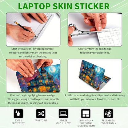 Laptop Skin Sticker Decal, Universal Protective Cover Fit 12 13 14 15.6 Inch Notebook, Reusable Water-Resistant Vinyl Decal w/ 2 Wrist Pads for Business Travel Office, Castle Tree Withered - color: Castle Tree Withered