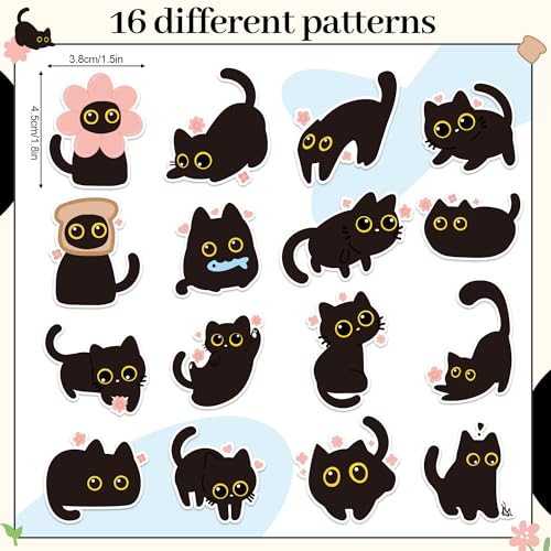 Black Cat Sticker Roll - 1000 Pcs Cute Black Cat Flower Waterproof Vinyl Reusable Laptop Stickers Coloring Book Scrapbook Water Bottle Page Activity Pad Birthday Party Favors Kids Skateboard - style: Cute Black Cat