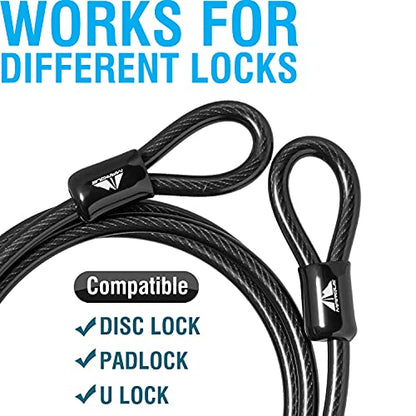 Security Steel Cable - 3/8 inch (10 mm) Thick (4', 7', 15', 20' or 30') Vinyl Coated Braided Steel Cable with Double Sealed Looped Ends for U-Lock, Padlock, Disc Lock (30 FT) - color: 30 FT