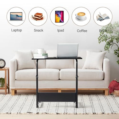 Karl home Mobile Side Table 31.5 inch Computer Desk with Wheels, Black | Height Adjustable Rolling Potable Laptop Cart, C-Shaped Bed Couch Sofa End Tables with Edge Stopper for Livingroom Bedroom - color: Black, size: 31.5"+No Power Sockets