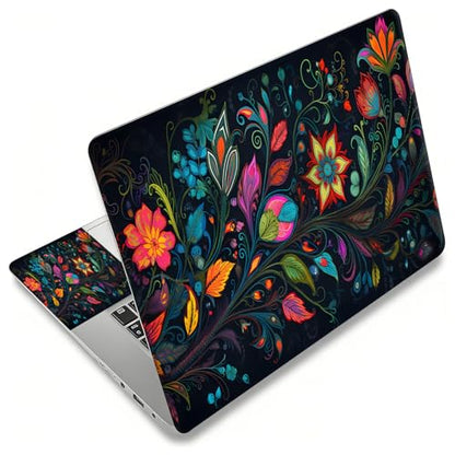 Laptop Skin Sticker Decal, Universal Reusable Vinyl Laptop Cover for 12" 13" 13.3" 14" 15" 15.4" 15.6" Notebook PC, Reusable Waterproof Scratch-Resistant with 2 Wrist Pads,Art Black Flowers - color: Art Black Flowers