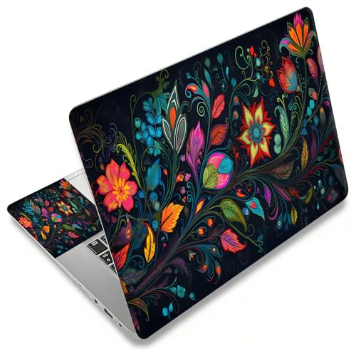 Laptop Skin Sticker Decal, Universal Reusable Vinyl Laptop Cover for 12" 13" 13.3" 14" 15" 15.4" 15.6" Notebook PC, Reusable Waterproof Scratch-Resistant with 2 Wrist Pads,Art Black Flowers - color: Art Black Flowers