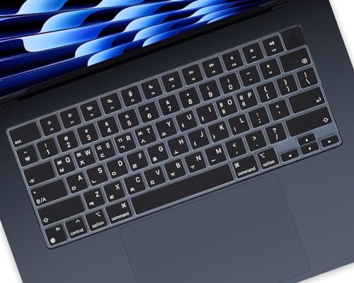 Korean Keyboard Cover for Apple 2026 2025 2024 2023 MacBook Air Laptop with M5 M4 M3 M2 chip 15.3-inch A3448 A3241 A3114 A2941,MacBook Air 13.6 inch A3449 A3240 A3113 A2681 Skin Protector-Black - color: Black-Korean, size: MacBook Air 15"/Air 13" 2022-202
