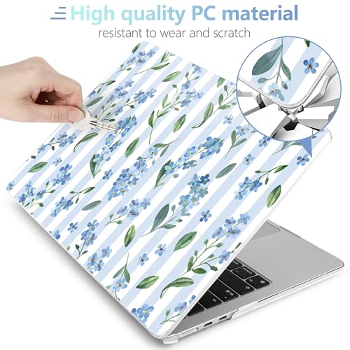MEEgoodo Case for M5/M4/M3/M2 MacBook Air 13 inch Case 2026 2025 2024 2022, Fit Model A3449/A3240/A3113/A2681, Laptop Hard Shell Compatible with MacBook Air 13.6-inch, Blue Watercolor Flowers&Stripes - color: Blue Watercolor Flowers&Stripes