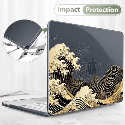 May Chen Compatible with MacBook Neo 13 inch Case 2026 Model A3404, Plastic Hard Shell,Keyboard Cover,Screen Protector,Dust Plug, for MacBook Neo 13" with A18 Pro Chip, Black Sea Wave - color: Black Sea Wave