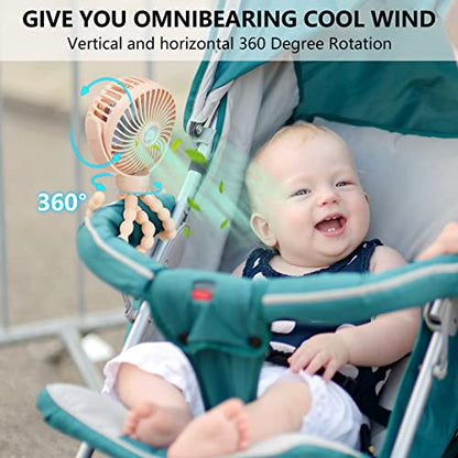 snawowo Mini Portable Baby Stroller Fan, Battery Operated Clip on Fan, Rechargeable 360° Rotate Flexible Tripod Handheld Cooling for Car Seat Crib Treadmill Travel（Pink） - color: U-Pink
