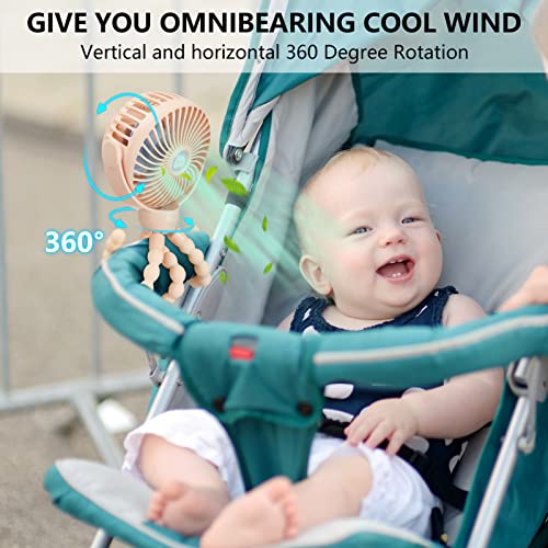 snawowo Mini Portable Baby Stroller Fan, Battery Operated Clip on Fan | Rechargeable 360° Rotate Flexible Tripod Handheld Cooling for Car Seat Crib Treadmill Travel pink - color: U-Pink