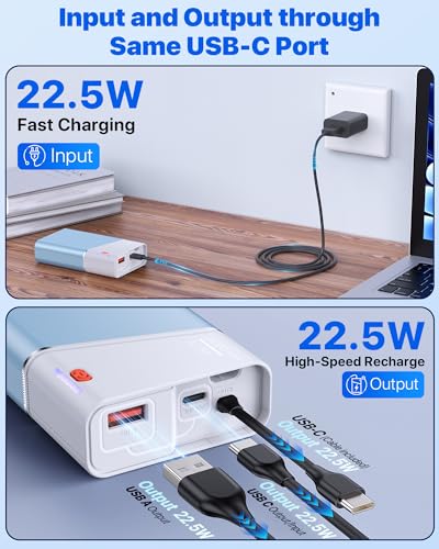 Portable Charger 20000mAh, 22.5W PD 3.0+QC 4.0 Super Fast Charging Power Bank, Cooler Aerospace Metal Case for iPhone 17 16 15 14, 13 Android iPad Samsung Google Tablet & More, Travel Essential - color: Blue