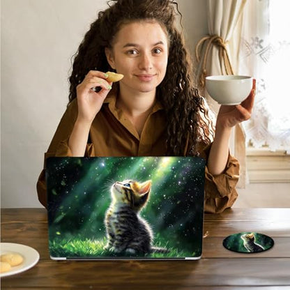 Laptop Skin Sticker Decal 15.6 Inch,12 13 13.3 14 15 15.6 in Laptop Netbook Skins for Notebook,Art Decal Removable Waterproof Scratch Resistant,Universal Vinyl Cover,Green Glitter Cat - color: Green Glitter Cat