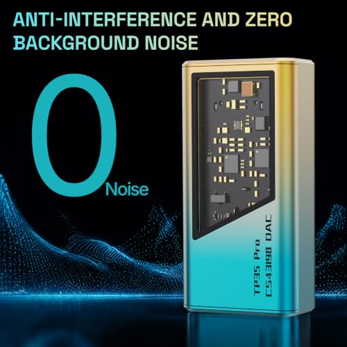 EPZ TP35 PRO Mini Portable IEM DAC Hi-Fi Decoder Headphone Amplifier Dongle USB-C to 3.5/4.4mm Dual CS43198 Chips, Supports High-Resolution PCM 32bit/384khz DSD 256 Audio, EQ Adjustment and Mic Calls - color: Gradient