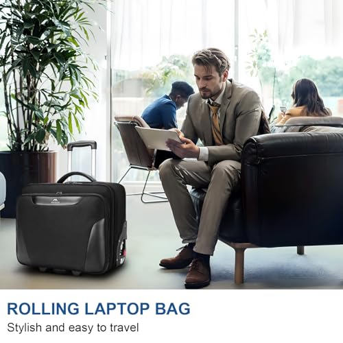 MATEIN Rolling Briefcase for Men, Large Work Rolling Bag with Big Wheels | Rolling Briefcase with Wheels Fits 17.3 Inch Notebook, Teacher Roller Bag Office Luggage Suitcase for Business Travel, Black