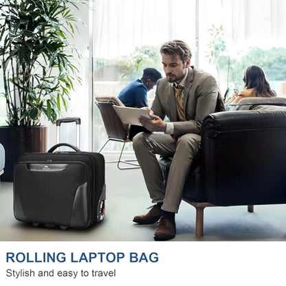 MATEIN Rolling Briefcase for Men, Large Work Rolling Bag with Big Wheels | Rolling Briefcase with Wheels Fits 17.3 Inch Notebook, Teacher Roller Bag Office Luggage Suitcase for Business Travel, Black