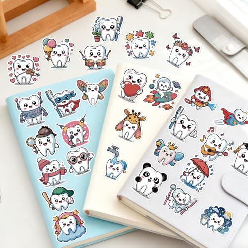 Cute Dental Tooth Stickers - 100 Pcs Tooth Dentist Water Bottle Stickers, Cartoon Waterproof Scrapbook Sticker, Vinyl Decals for Luggage Laptop Journal - style: Tooth Dentist
