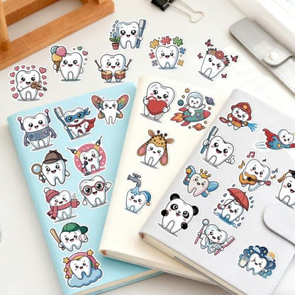 Cute Dental Tooth Stickers - 100 Pcs Tooth Dentist Water Bottle Stickers, Cartoon Waterproof Scrapbook Sticker, Vinyl Decals for Luggage Laptop Journal - style: Tooth Dentist