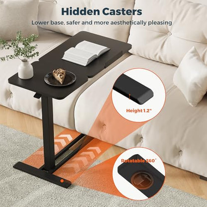 32''Large Pneumatic Overbed Tilting Bedside Table,Desk with Wheels | 31.6" x 15.7" Black Double Flip Tabletop,Hospital Medical Bedside Table,Overbed Table with Wheels,Small Standing Desk - color: Black, size: Large