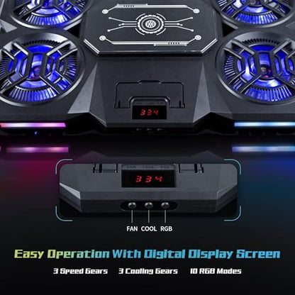 Laptop Cooling Pad with Thermoelectric Cooler and 4 Fans, Powerful Laptop Cooler, Independent Control, Multi-Gear Adjustment, RGB, 14-21 Inch Laptop Stand (14"/15.6"/17"/21")