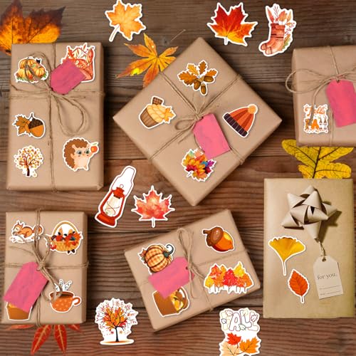 XZENTIRA 101 PCS Fall Stickers, Cute Autumn Thanksgiving Style Stickers for Laptop Scrapbooking Water Bottles Envelopes, Harvest Party Favorites, Pumpkin Maple Leaf Sticker Decals for Kids Teens Adult - style: Fall