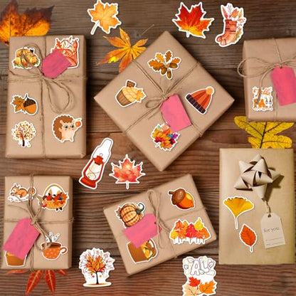 XZENTIRA 101 PCS Fall Stickers, Cute Autumn Thanksgiving Style Stickers for Laptop Scrapbooking Water Bottles Envelopes, Harvest Party Favorites, Pumpkin Maple Leaf Sticker Decals for Kids Teens Adult - style: Fall