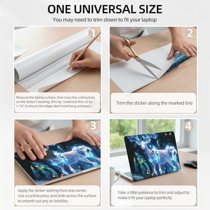 Deer Skeleton Glowing Blue Forest Universal Laptop Skin Sticker 3PCS,Protective Decal Trim-to-Fit 11.6" 13.3" 14" 15.6" Laptop Vinyl Cover,Removable Anti-Scratch Computer Decal Protector - color: Deer Skeleton Glowing Blue Forest