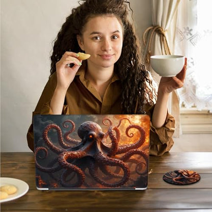 Laptop Skin Sticker Decal 15.6 Inch,12 13 13.3 14 15 15.6 in Laptop Netbook Skins for Notebook,Art Decal Removable Waterproof Scratch Resistant,Universal Vinyl Cover,Fire Octopus Funny - color: Fire Octopus Funny