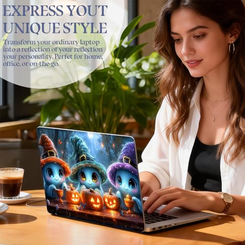Universal Laptop Skin Sticker Decal,15.6 Inch Laptop Vinyl Cover for 13" 14" 15.6" Laptop,Scratch-Resistant Waterproof Protector Wrap,Reusable with Wrist Pads,Witch Spirit Pumpkin Party - color: Witch Spirit Pumpkin Party